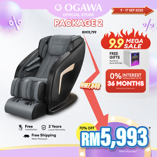 [Package 2] OGAWA Smart Galaxia Massage Chair (Golden Midnight) Free MYNT Mynticool Beverage Cooler Refrigerator [Free Shipping WM]*