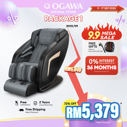 [Package 1] OGAWA Smart Galaxia Massage Chair (Golden Midnight) Free Buzzy + Irelieve [Free Shipping WM]*