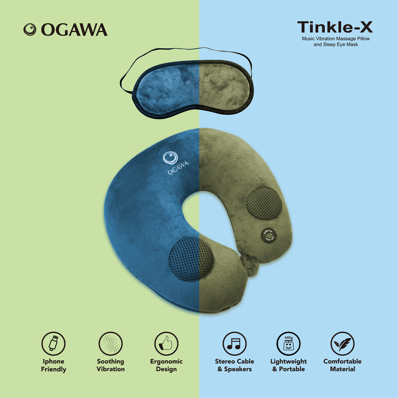 OGAWA Tinkle X Music Vibration Massage Pillow and Sleep Eye Mask Green